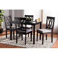 Baxton Studio RH316C-Grey/Dark Brown-5PC Dining Set Reneau Modern and Contemporary Gray Fabric Upholstered Espresso Brown Finished Wood 5-Piece Dining Set